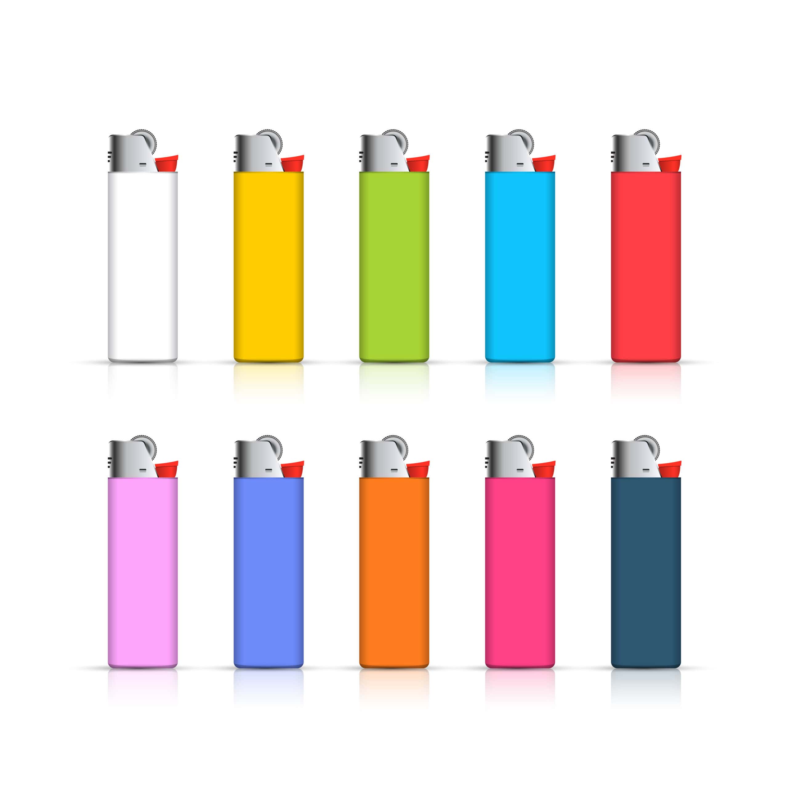 Set of colorful lighters. Template for corporate identity isolated on white background. Realistic collection